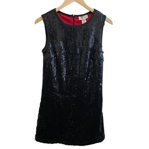 COCKTAIL PARTY DRESS Black Sequins Cap Sleeve Size 6